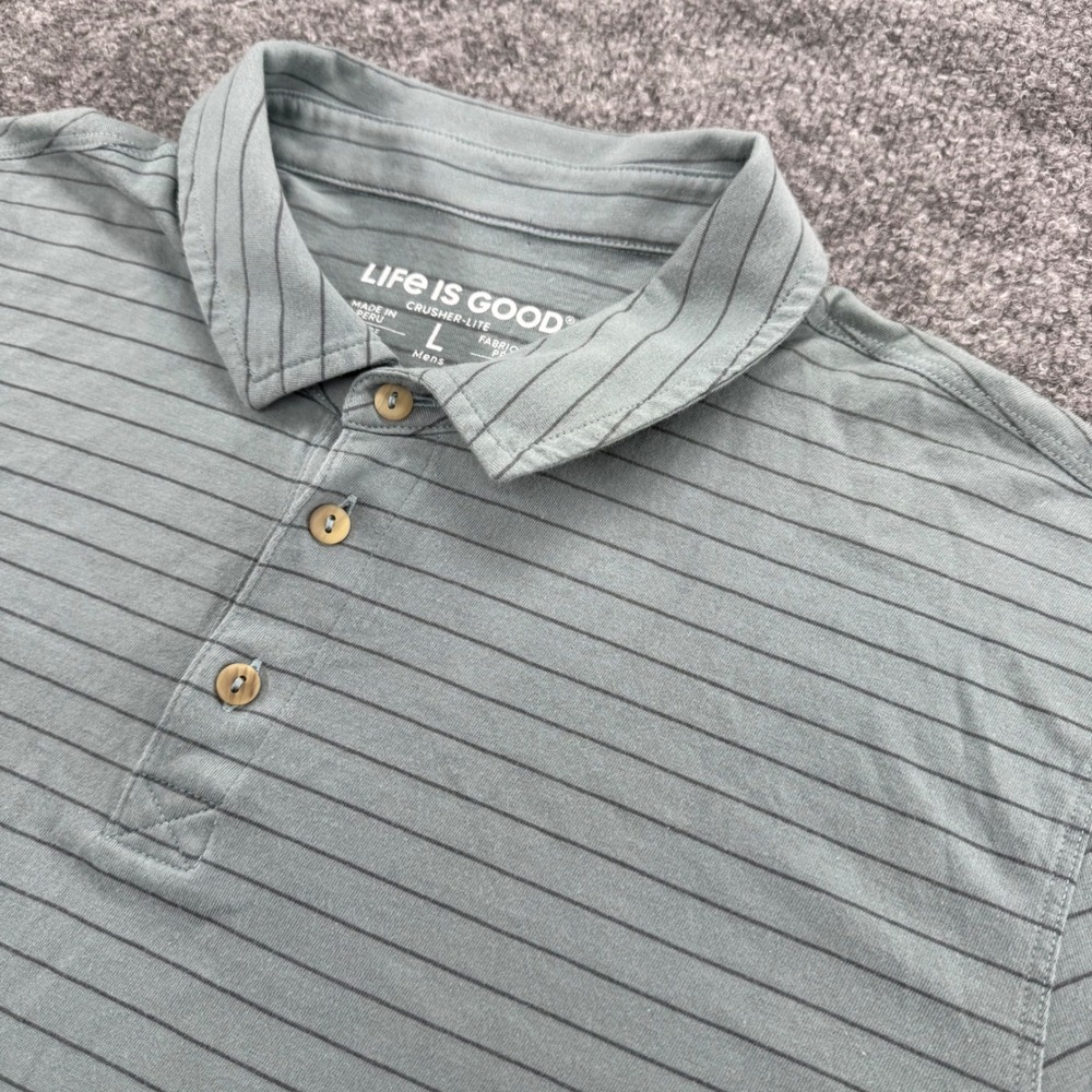 Life Is Good Polo Shirt Men L Classic 100% Cotton Crusher-Lite Blue Short Sleeve
